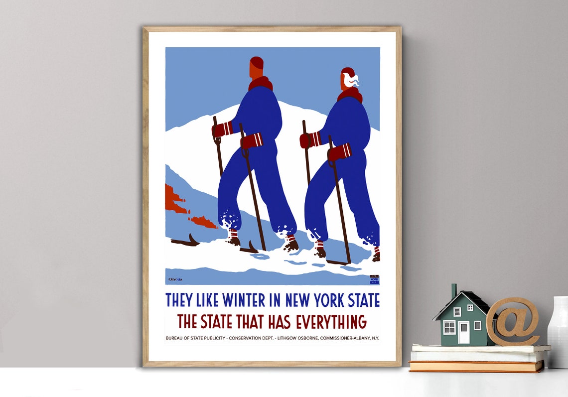 They Like Winter in New York State Vintage Skiing Tourism Poster
