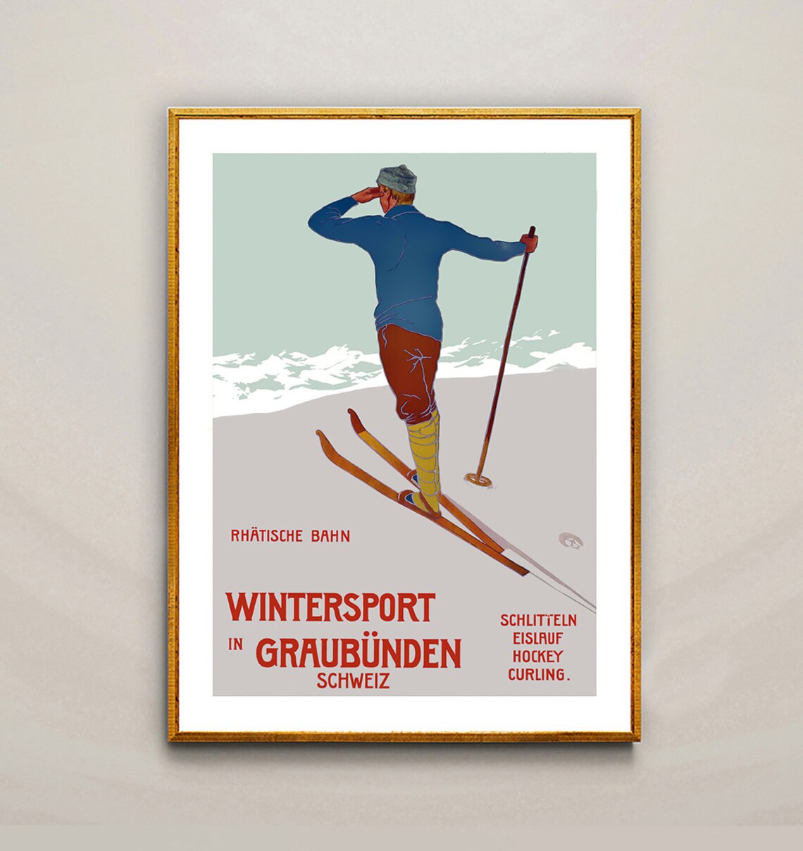 Wintersport In Graubnden Suisse Vintage Travel Poster - Image 2