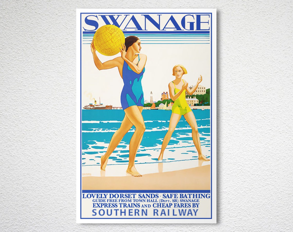 Swanage Dorset Sands Southern Railway Vintage English Beach Poster - Image 2