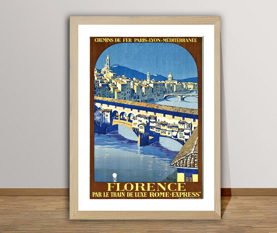 Florence Italy Vintage Travel Poster, Retro Art Print