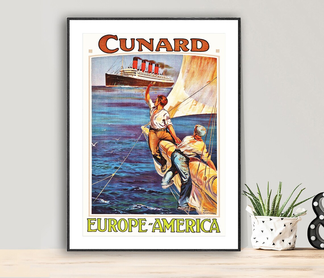 Cunard Europe America Vintage Travel Poster