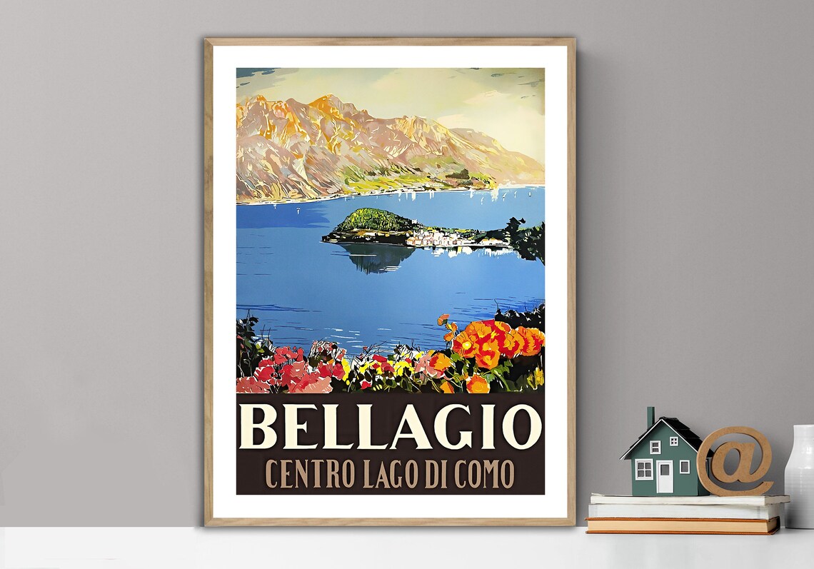 Bellagio Centro Logo Di Como Vintage Travel Poster