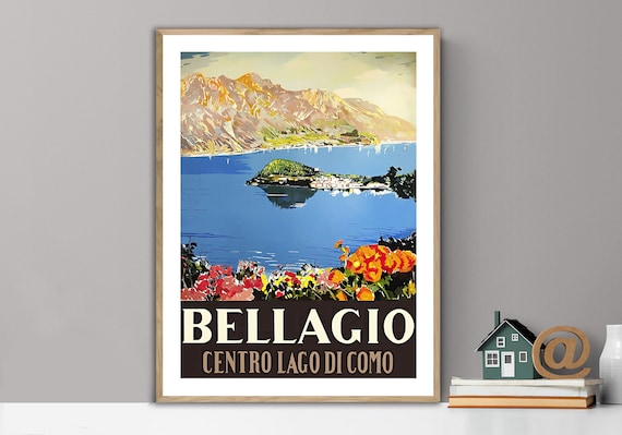 Bellagio Centro Logo Di Como Vintage Travel Poster
