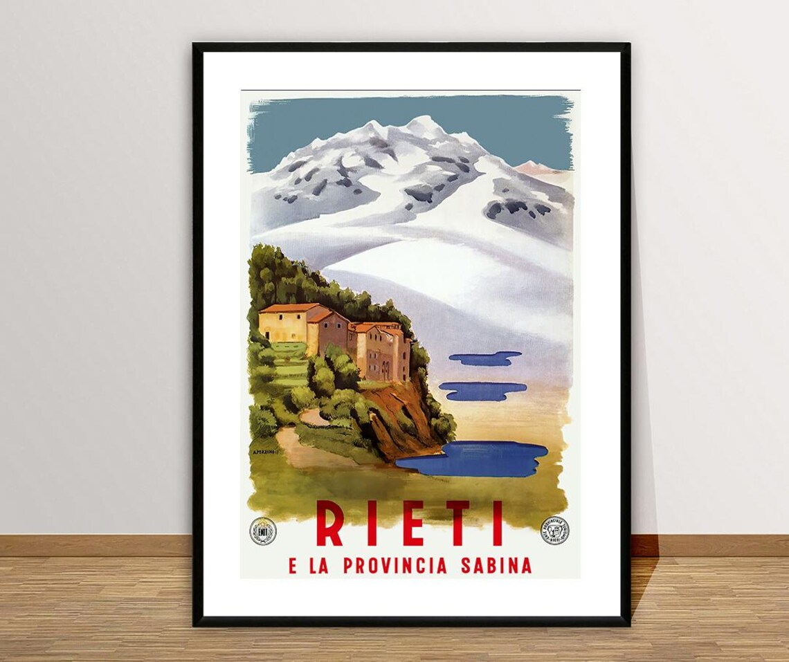 Rieti Sabina Italy Vintage Travel Poster Snow Mountain Village Art - Image 2