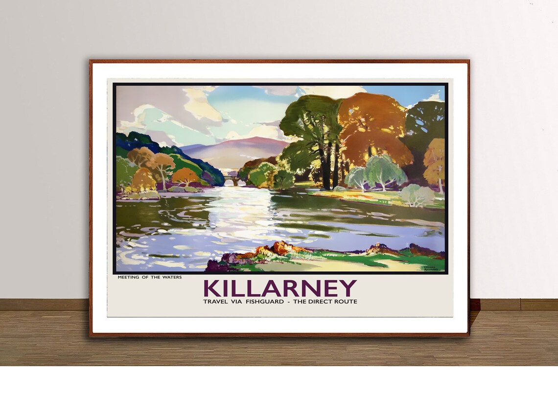 Killarney Travel Via Fishguard, Vintage Travel Poster