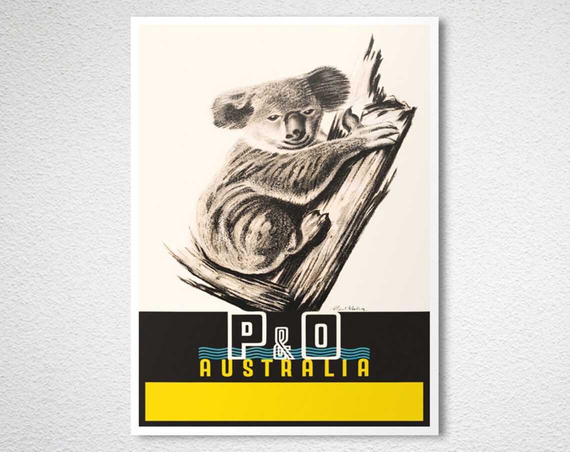 P and O Australia Vintage Koala Bear Travel Advertising Poster - Image 2