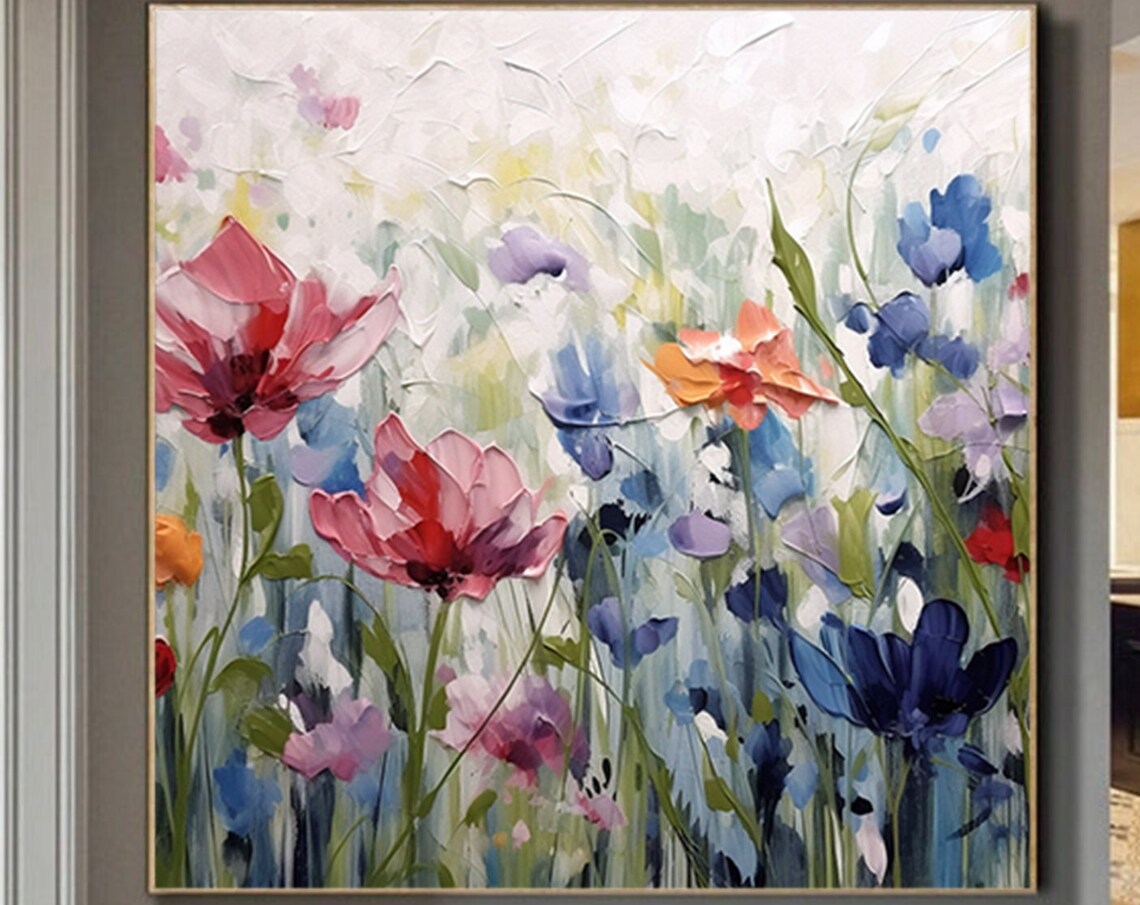Abstract Flower Oil Painting, Boho Bedroom Art Print