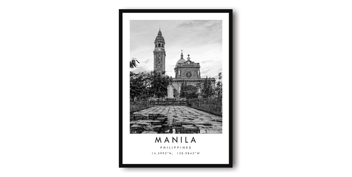 Manila Travel Poster, Minimalist Black And White