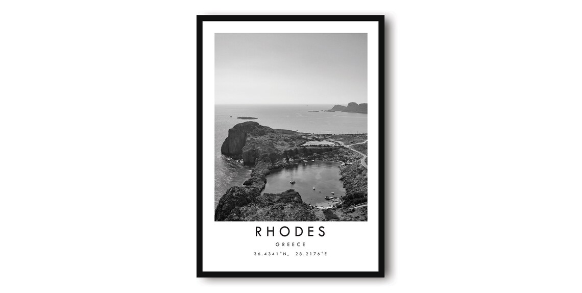 Rhodes Greece Black And White Travel Poster