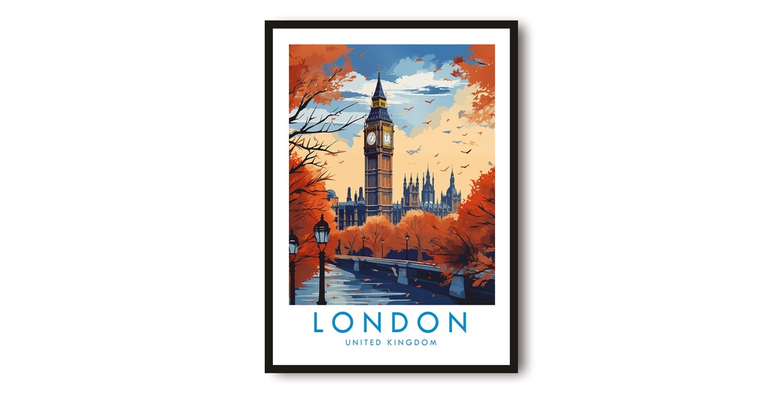 London Travel Poster, United Kingdom Travel Decor