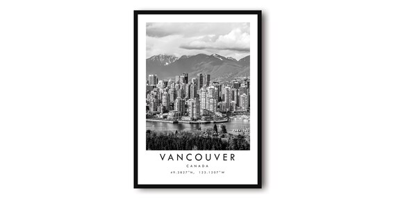 Vancouver Canada Black And White Cityscape Travel Poster