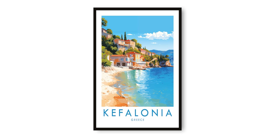 Kefalonia Greece Travel Poster, Fine Art Print