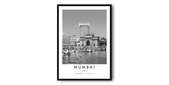 Mumbai India Black And White Minimalist Art Print
