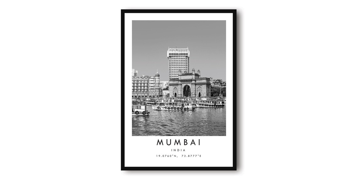 Mumbai India Black And White Minimalist Art Print
