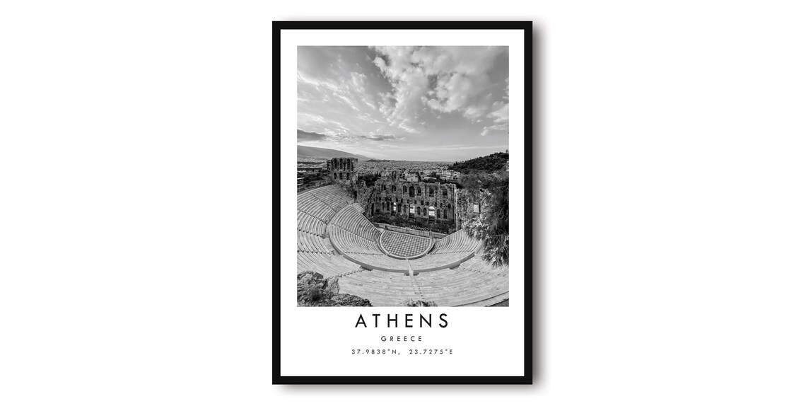 Athens Black And White Travel Poster, Greece