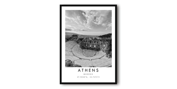 Athens Black And White Travel Poster, Greece