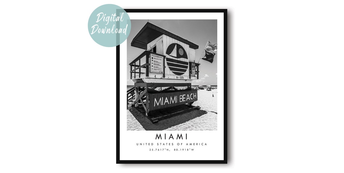 Miami Beach Lifeguard Tower In Bold Black And White Travel Poster