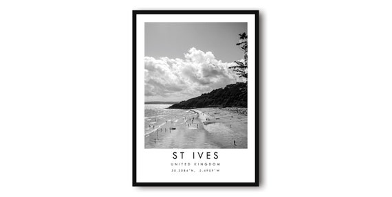 St Ives Black And White England Travel Poster
