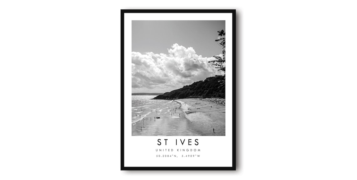 St Ives Black And White England Travel Poster
