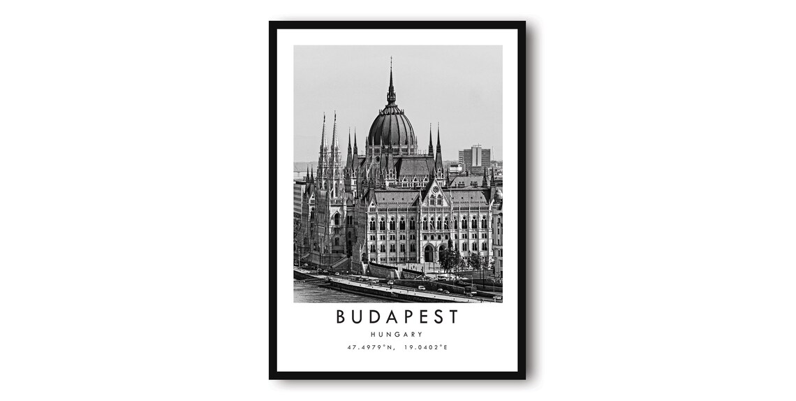 Budapest Black And White Travel Poster, Hungary