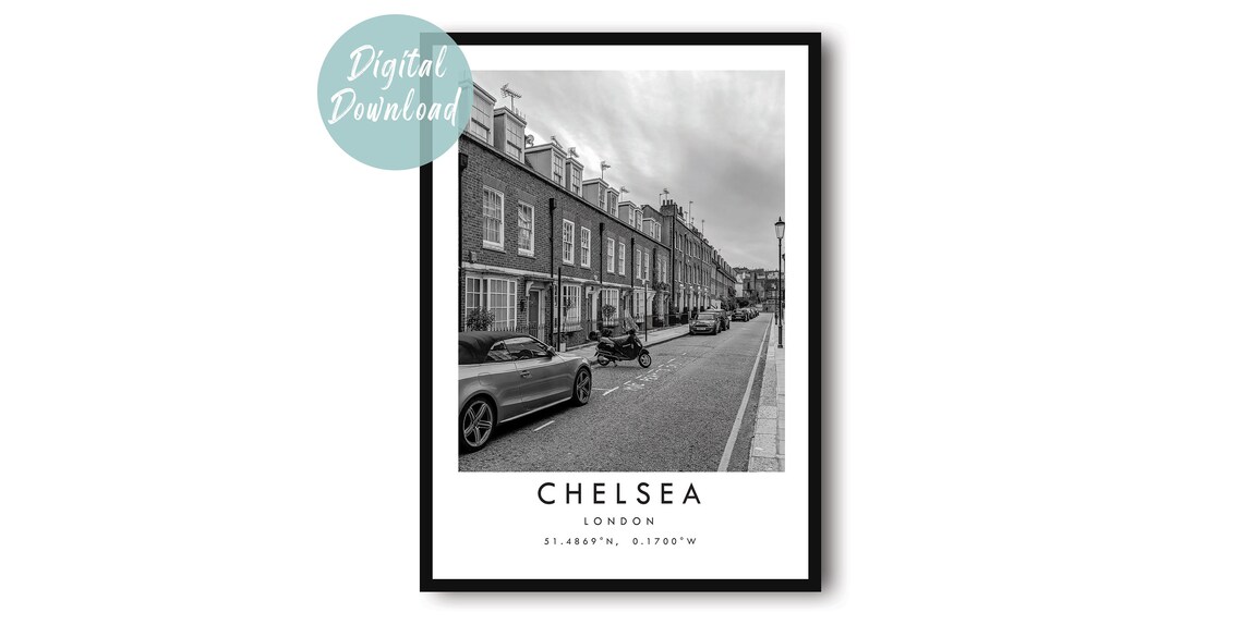Chelsea London Townhouse Street Black and White Travel Poster