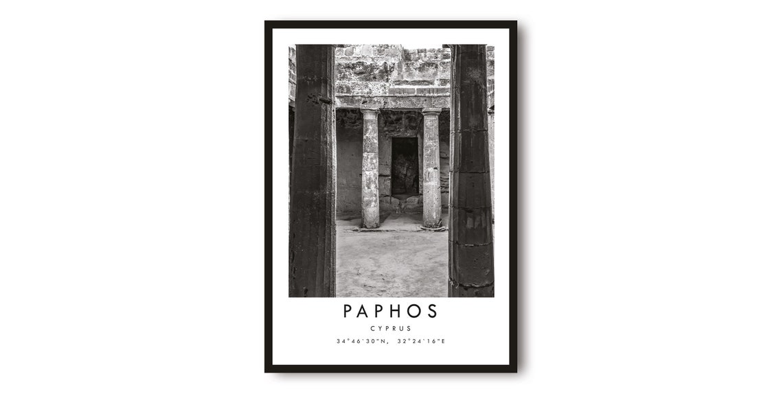 Paphos Cyprus Ancient Columns Courtyard Black and White Photo Print