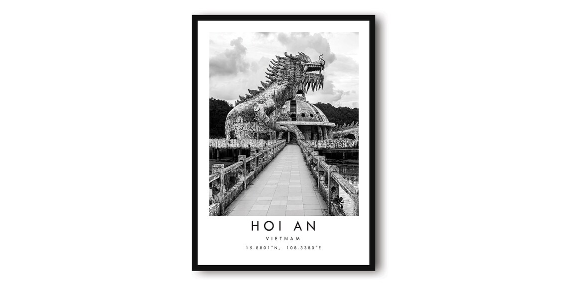 Hoi An Travel Print, Minimalist Black and White