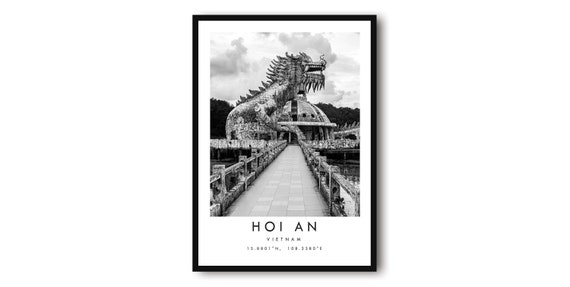 Hoi An Travel Print, Minimalist Black and White