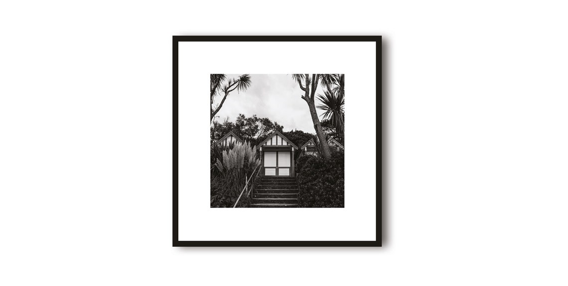 Charming Langland Bay Beach Huts With Steps Black White Photo Poster