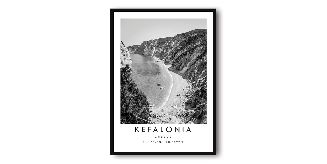 Kefalonia Greece Black And White Travel Poster