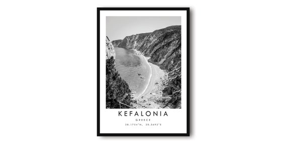Kefalonia Greece Black And White Travel Poster