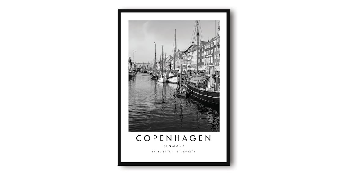 Copenhagen Black And White Denmark Travel Poster