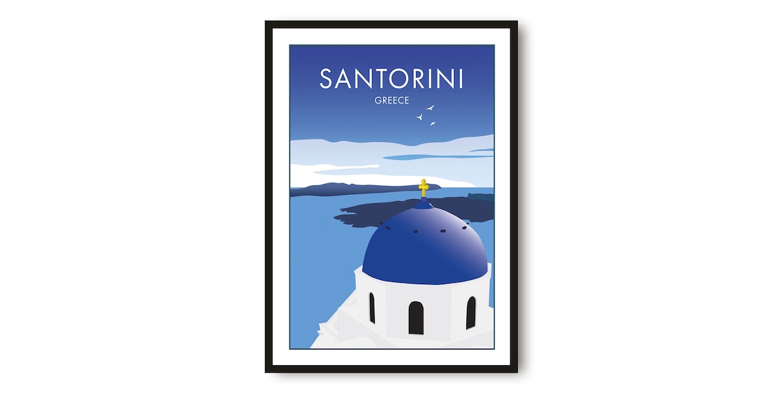 Santorini Greece Minimalist Travel Poster Art Print