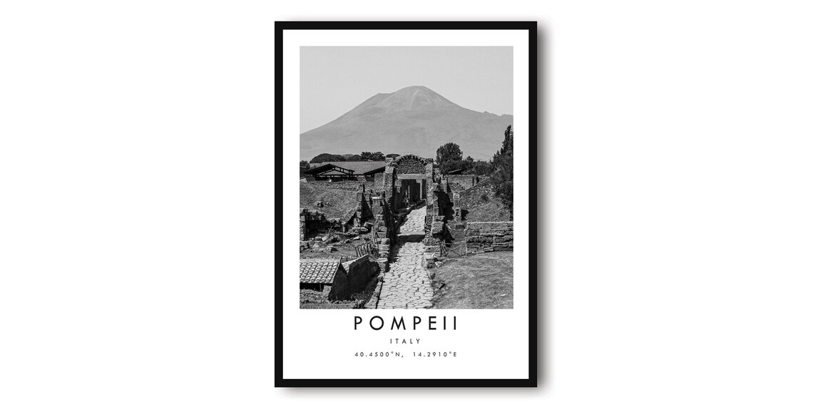 Pompeii Black And White Travel Poster, Italy