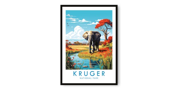 Kruger National Park Elephant Waterhole Safari Travel Poster