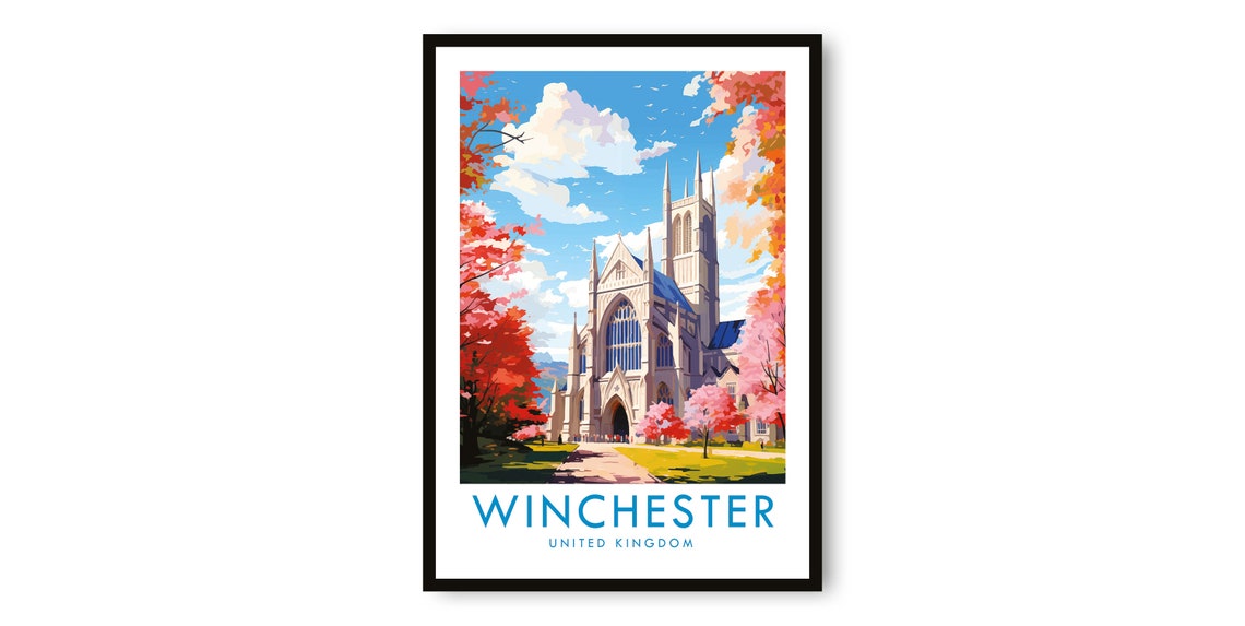 Winchester Cathedral Travel Poster, UK Art Print