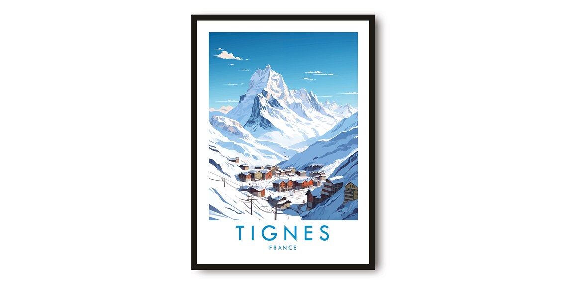 Tignes Travel Poster, France Skiing Decor Print
