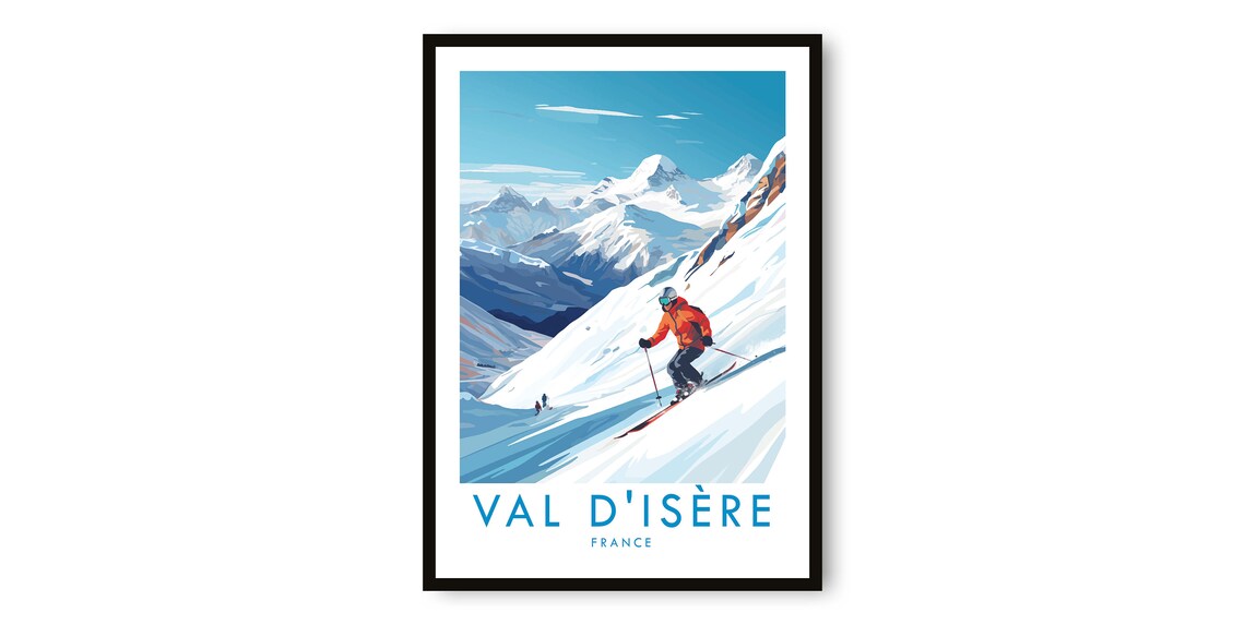 Val d'Isère Travel Poster, France Skiing Decor