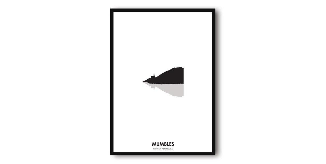 Mumbles Print Gower Peninsula Print Mumbles Silhouette Black And White Home Gift Wall Hanging Drawing Wales Lighthouse Beach