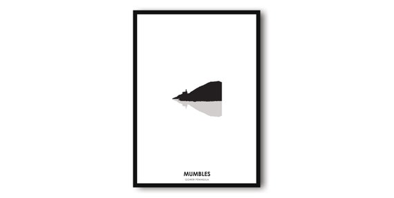 Mumbles Print Gower Peninsula Print Mumbles Silhouette Black And White Home Gift Wall Hanging Drawing Wales Lighthouse Beach