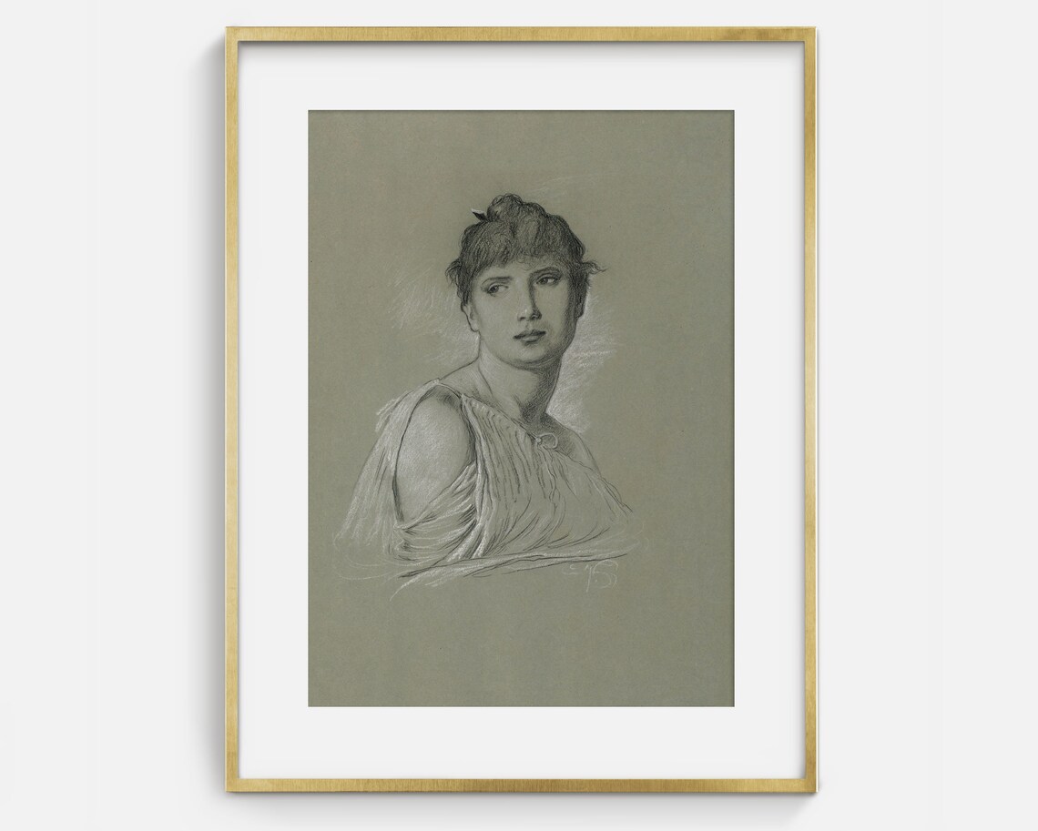 Vintage Minimalist Woman Portrait Sketch Art Print - Image 2