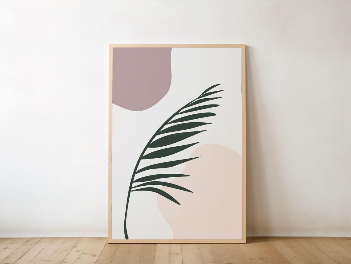 Minimalist Botanical Wall Art Palm Leaf Print Abstract Pastel Poster Modern Home Decor