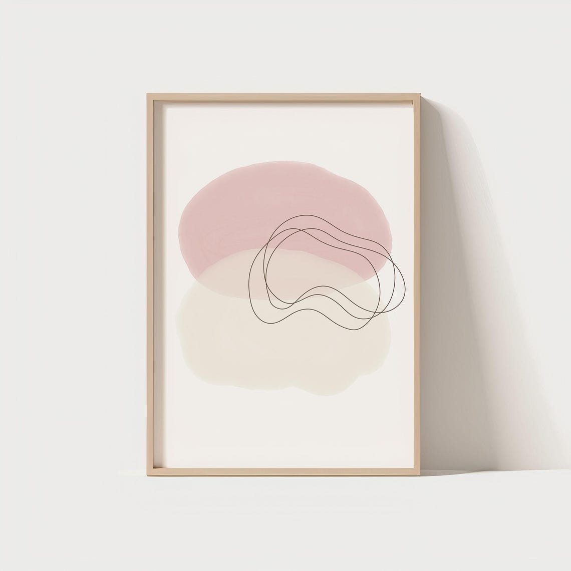 Blush Pink Beige Minimalist Abstract Geometric Shapes Line Art Print