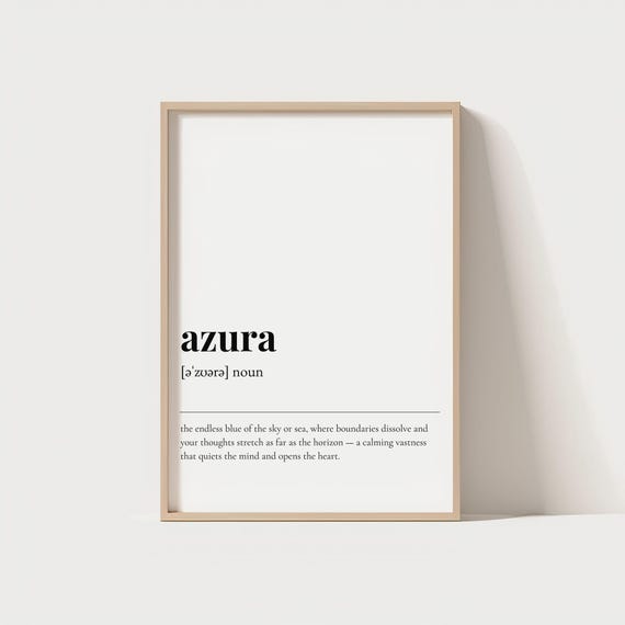 Azura Definition Wall Art Dreamy Sky Blue Word Poster Minimalist Quote Print Rare Serene Decor