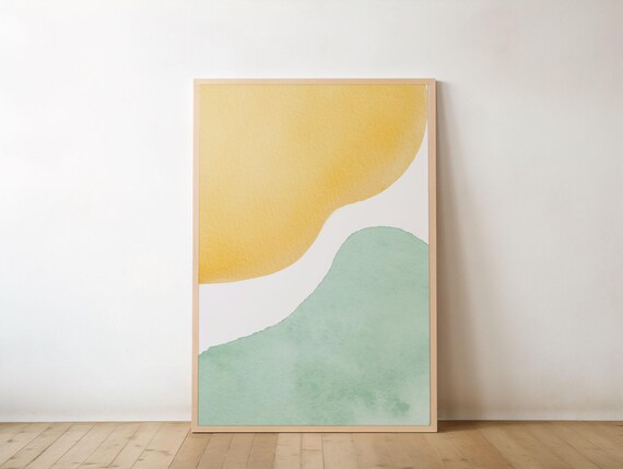 Abstract Pastel Wall Art Print Yellow Green Watercolor Shapes Modern Minimalist Poster Boho Soft Color Decor