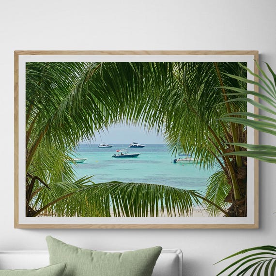 Tropical Beach Window Print, Coastal Ocean View