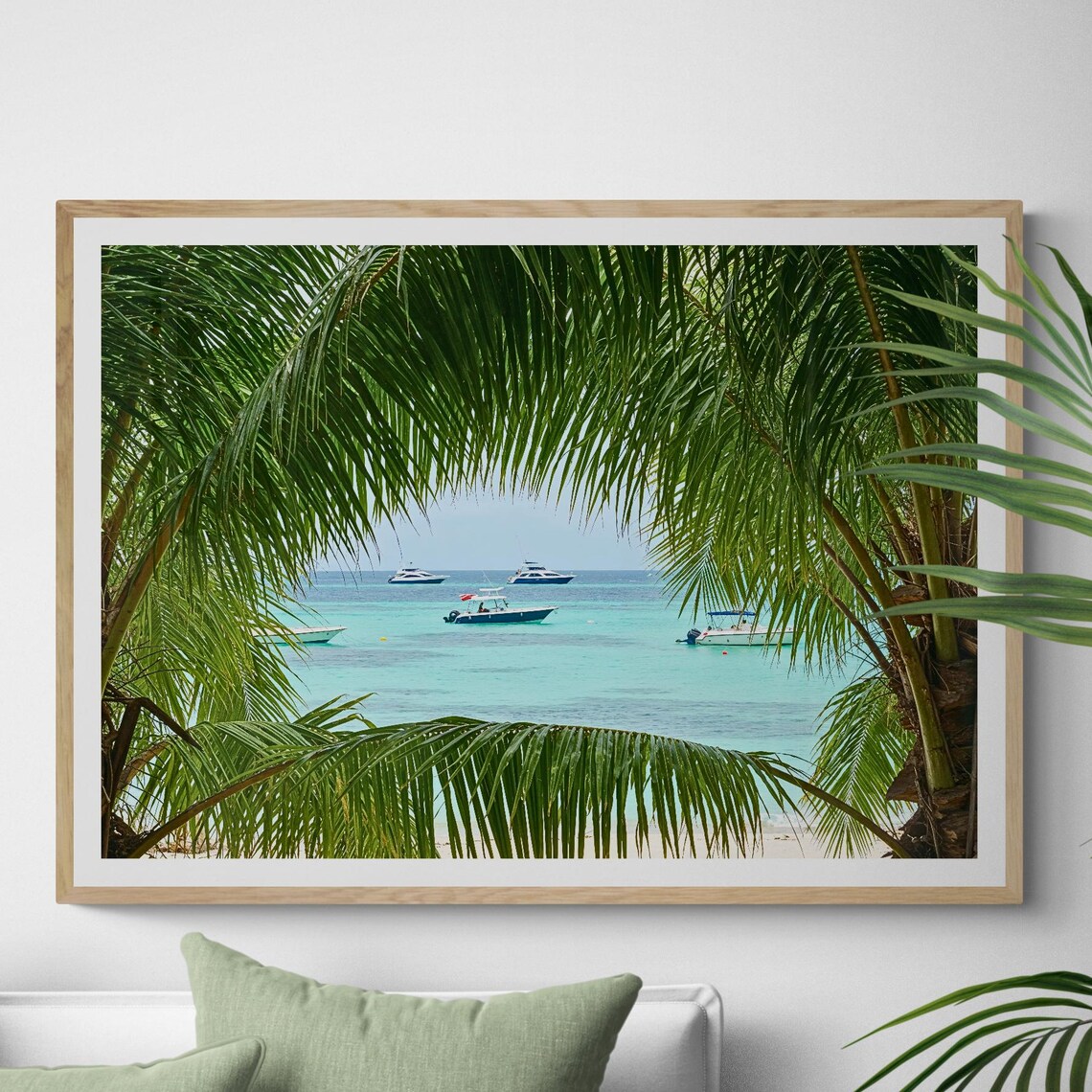 Tropical Beach Window Print, Coastal Ocean View