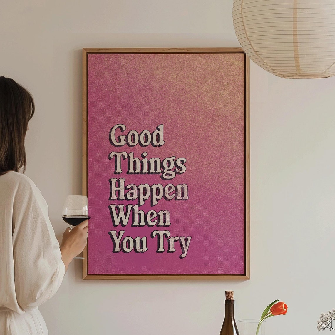 Good Things Happen When You Try Retro Pink Affirmation Quote Poster