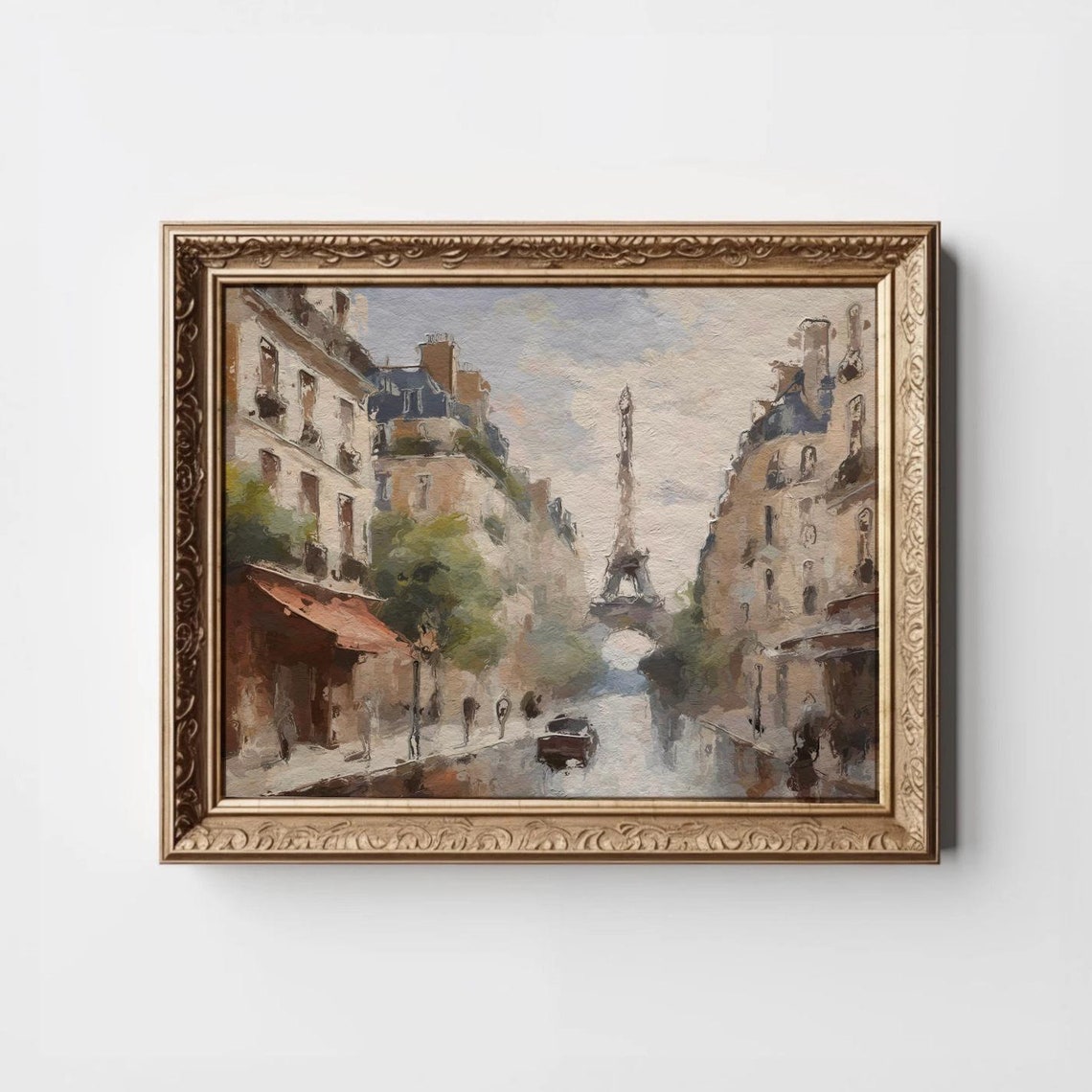 Paris Street Eiffel Tower Rainy Day Impressionist Oil Painting Poster