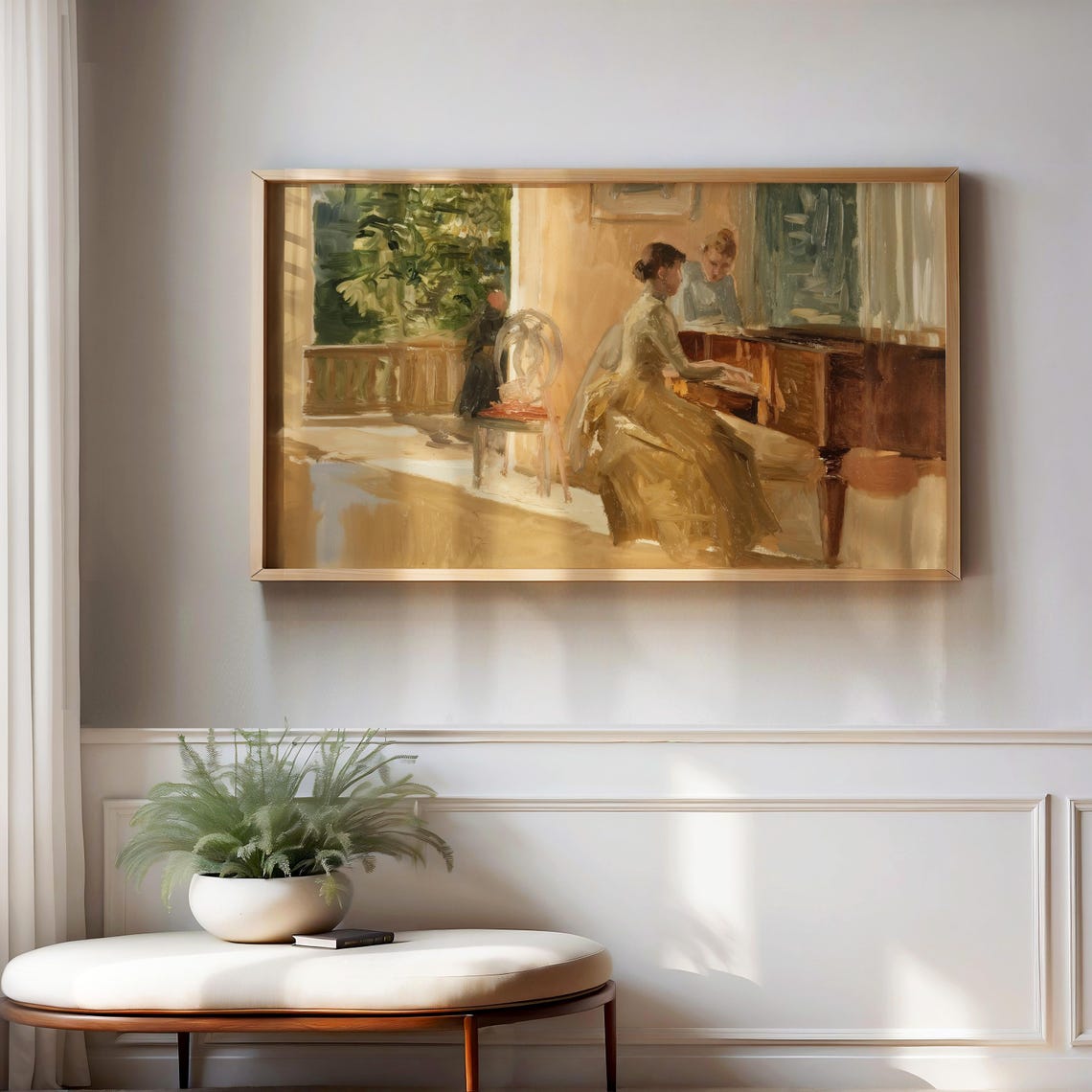 Sunlit Woman Playing Piano Warm Impressionist Interior Painting Poster - Image 3